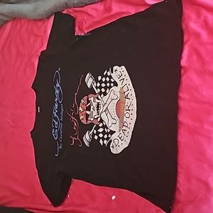 Add Hardy T-shirt with skull and crossbones and racing flags.